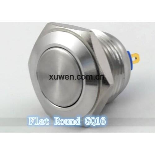 Free shipping 2pcs/Lot GQ16-F/J Flat Round 1NO Momentary 16mm 2 Screw Terminals Stainless Steel Push Button Switch