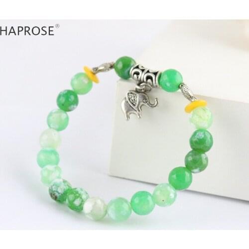 Natural Agate Bracelet 8mm Creative Jewelry Woman Bracelet Green Gemstone Agate Couple Bracelet Elephant Element Pendant Gift