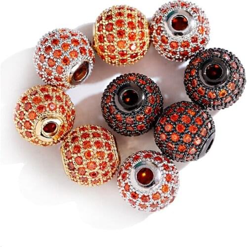 10MM Red CZ AAA+ Zircon Spacer Beads Classic Luxurious Charms Round Ball Copper Beads For Bracelet Making Jewelry