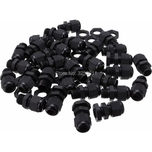 50PCS PG7 Black White Cable Glands Waterproof Adjustable Nylon Connectors Joints With Gaskets 3-6.5mm For Electrical Appliances