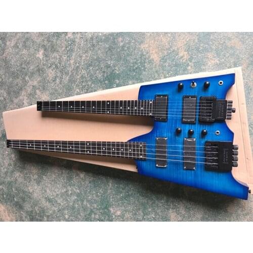 Double neck Blue body Electric Guitar with Black Hardware,Rosewood Fretboard,offer customized