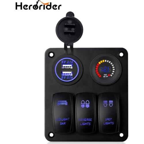 Herorider 3 Gang Rocker Switch Panel Car Styling Voltmeter Dual USB Charge For Marine Boat Car Switch Panel Circuit Breakers