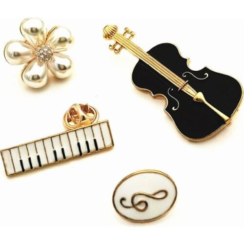 I-Remiel New Design Violin Guitar Piano Beaded Flower Music Notation Enamel Brooch Pin Guitarra Corsage Gift for Music Teacher