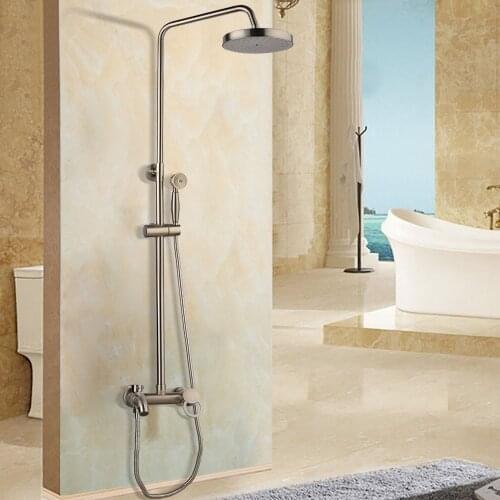 KEMAIDI Nickel Brushed Bathroom Shower 8" Rainfall Shower Head Shower Mixer Set Dual Handle + Tub Spout + Hand Held Shower