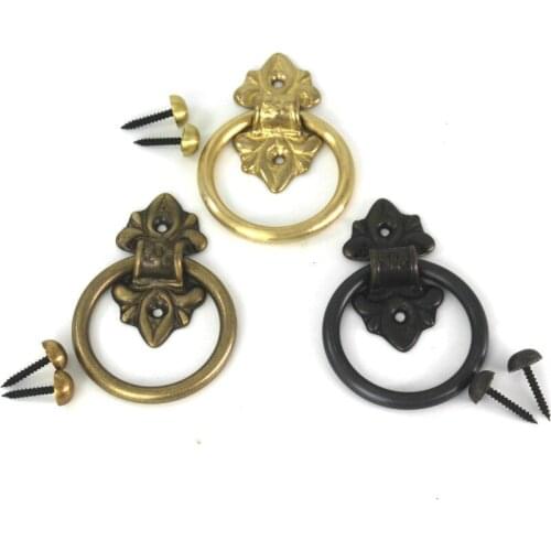 Chinese Round Ring Kitchen Cabinet Door Handles Antique Brass Handle For Wardware Knobs Antique Drawer Copper Pulls and Handle