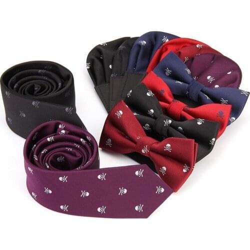Bow tie set print skull hanky set pocket square polyester handkerchief bowknot handkie wedding red purple black blue