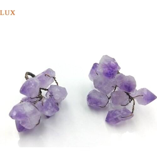 LUX Raw Amethysts Pendant Chandelier Gems Pendant wrap wired antique bronze copper Charms For DIY Necklace Jewelry Making