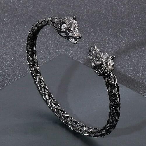 Mans Bracelet Jewelry Punk Fashion Wolf Bangle Men Black and Stainless Steel Jewelry JB125357-BDJX