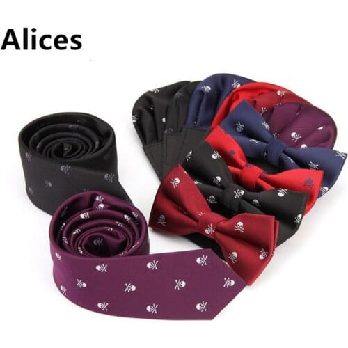New Tie Bow Tie Handkerchief Three-piece for Men Paper Hanky Bowtie Pocket Square Skull Corbata Wedding Business Necktie