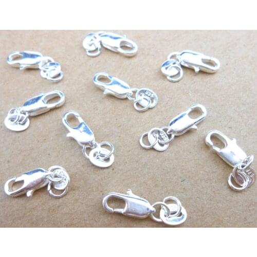 Wholesale Jewelry Findings 20PCS Real Pure 925 Stamped Silver Lobster Clasps With 925 Tag For Necklace+Opening Jump Rings LOGO