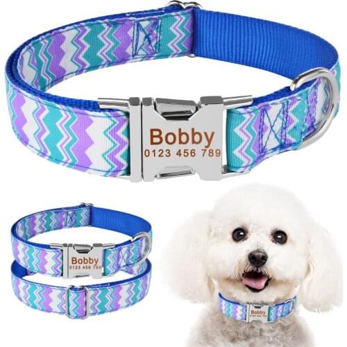 AiruiDog Personalized Dog Collar Fabric ID Name Tag Buckle Custom Engraved Puppy S M L