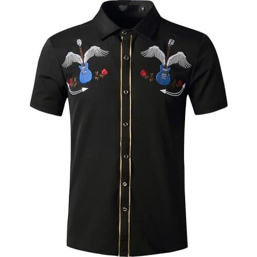 Mens Elastic embroidery Dress Shirts Summer New Short Sleeve Shirt Men Casual Brand Business Work Shirt Camisa Masculina