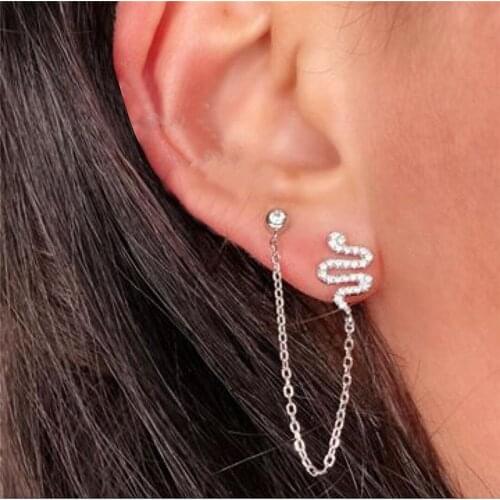 Kpop Crystal Snake Moon Tassel Earrings For Women Girls Fashion Rhinestone Geometric Stud Ear Jewelry Party Gifts