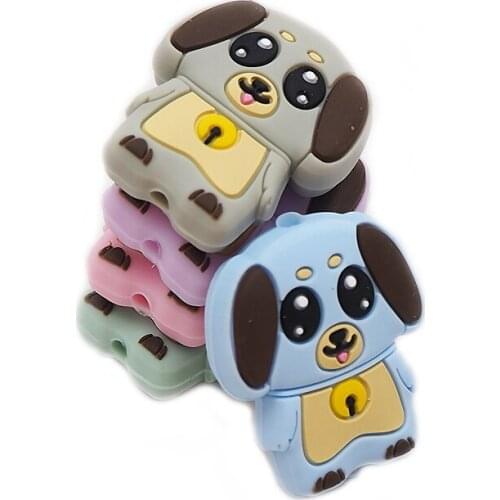 Chenkai 5PCS Silicone Dog Teether Beads Soothing Animal Bead BPA Free For Baby Chewable Nursing Pacifier Teething Toy Accessory