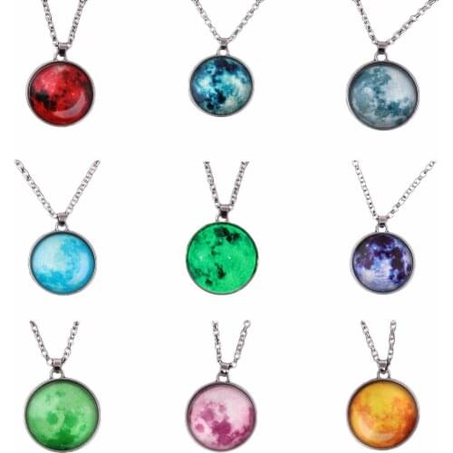 Glass Luminous Star Series Planet Necklace Crystal Cabochon Pendant Glow in the Darkness Necklaces Christmas Jewelry #258561