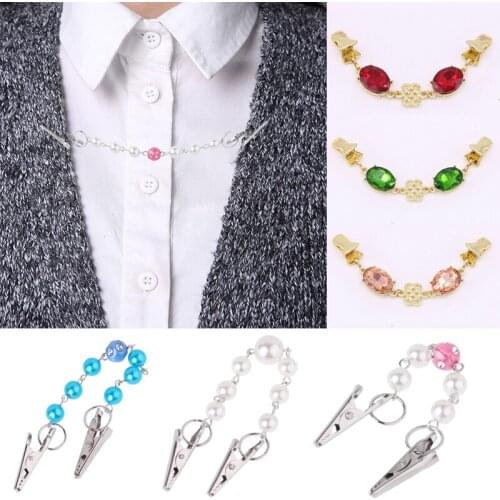 Creative Duck Clips Beaded Pearl Shawl Brooches Blouse Shirt Cardigan Sweater Clips Unisex Connection Button Collar Clip