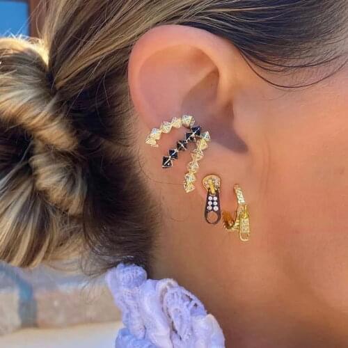 Unique design european women jewelry gold color geometric cz charm hoop earring classic jewelry