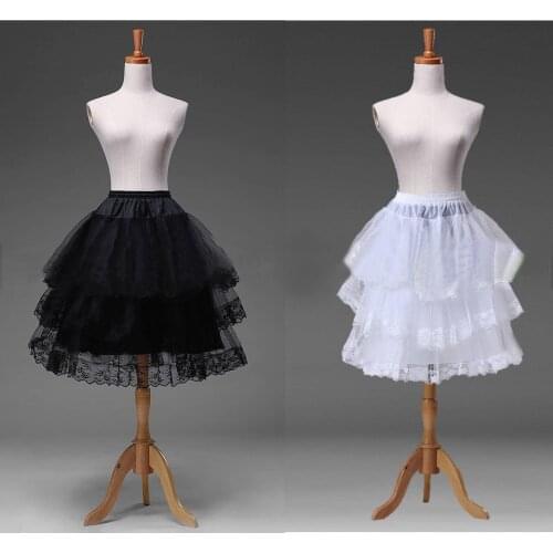 Girls Women Knee Length Lace Edge Crinoline Petticoat Skirts Silps Cocktail TUTU