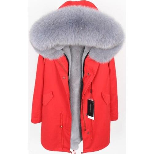Maomaokong new fashion Natural fox fur collar Womens fur coat jacket Thickened liner Parker winter cotton clothing