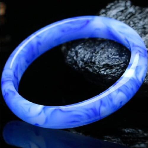 1pc Natural Chinese blue Jade Bracelet Bangle Charm Jewellery Fashion Accessories Hand-Carved Luck Amulet Gifts