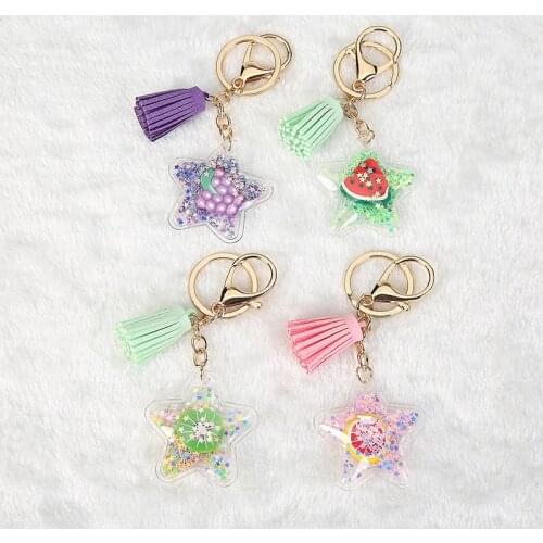 1PC Women Keychains PU Glitter Star Handbag Keyrings tassel Charms Gift