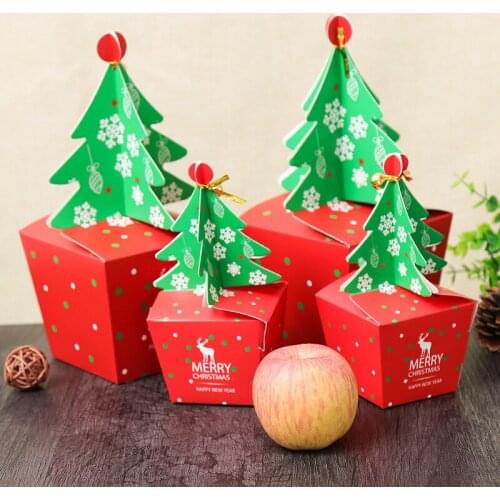 20pcs 3d Christmas Tree Red Paper Bags With Bell For Gift Apple Candy Cookies Box For Kids Party Baby Shower Wedding Gifts