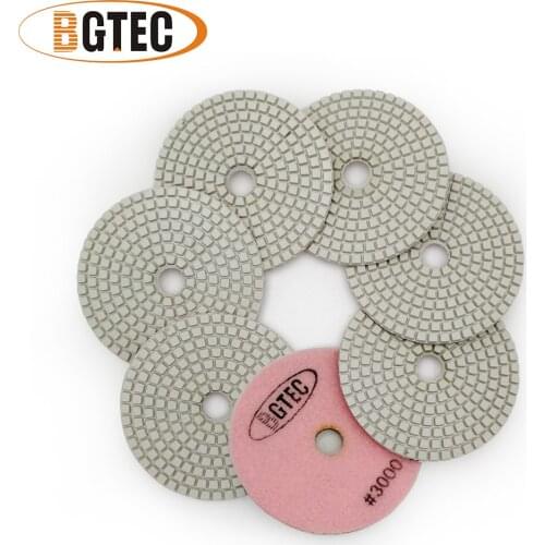 BGTEC 4inch 7pcs #3000 wet diamond flexible polishing pads 100mm granite, marble, ceramic sanding disc