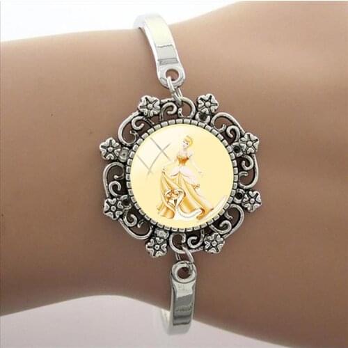Disney Color Princess Bracelet Glass Cabochon Charm Bracelet Cartoon Anime Girl Glass Dome Bracelet Jewelry Gift