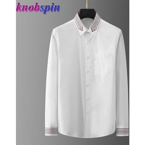 Brand Design Men Shirt High Quality Cotton Long Sleeve Slim Casual Chemise homme Striped Embroidery Collar Shirts Men Plus Size