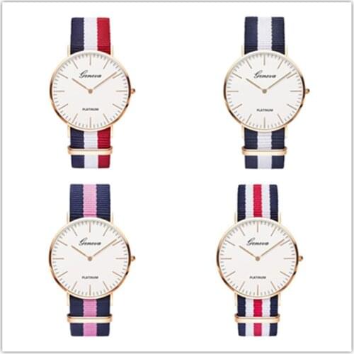 Geneva Nylon Canvas Color Strap Watch Men For Women Red White Luxury Clocks Fashion Quartz Watches часы женские Relogios Zegarek