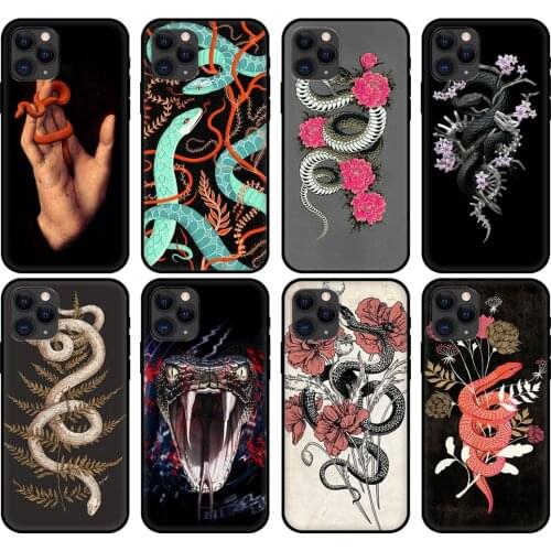 Black tpu case for iphone 5 5s se 6 6s 7 8 plus x 10 silicon cover for iphone XR XS 11 pro MAX case Hand Snake Flower animal