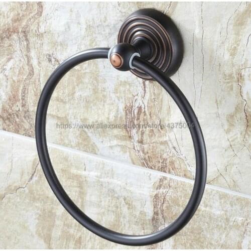 Black Oil Rubbed Brass Round Style Wall-Mounted Towels Ring Holder Hanger Bathroom Towel Bar Nba072