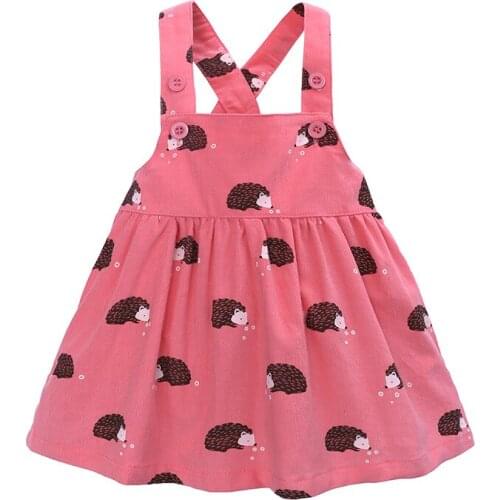 Baby Girls Cotton Sleevelss Dress Cartoon Hedgehog Print Strap Dress Infant Newborn Baby A-line Dresses