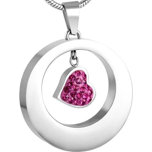 IJD8251 Always in My Heart Cremation Necklace Stainless Steel Keepsake Ashes Crystal Pendant Memorial Urn Jewelry for Men Women