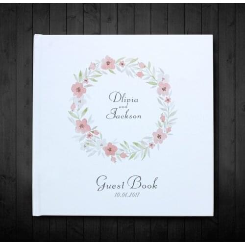 Personalized White and Floral Wreath Wedding Guest Book Alternatives,Custom White Wedding Guest Book,Flowers Photo Album Sign