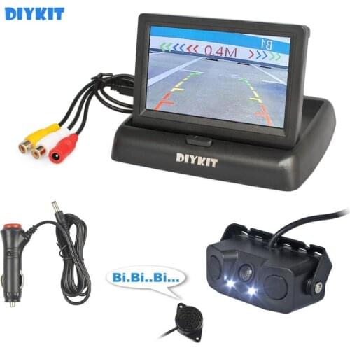 DIYKIT 4.3 Inch Car Reversing Camera Kit Back Up Car Monitor Video Parking Radar Sensor 2 in 1 Car Camera Parking System