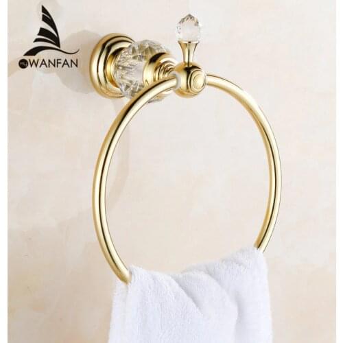Towel Rings Luxury Crystal Brass Gold Towel Ring Towel Holder Bath Towel Bar Bathroom Accessories Home Decoration Useful HK-23