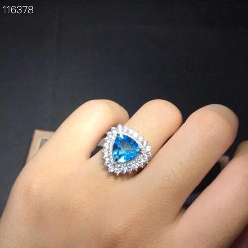 10X10mm size triangle style natural topaz ring for women real 925 silver natural gem certified birthday gift good fireworks