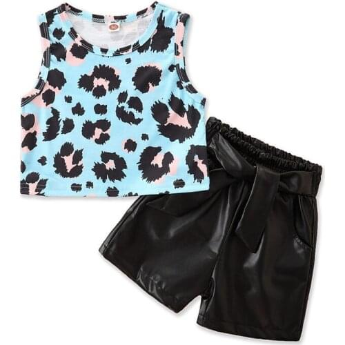 Summer Children Kids Girls Set Leopart Print Vest + Shorts Sets for Kids Fashion Girls Clothing