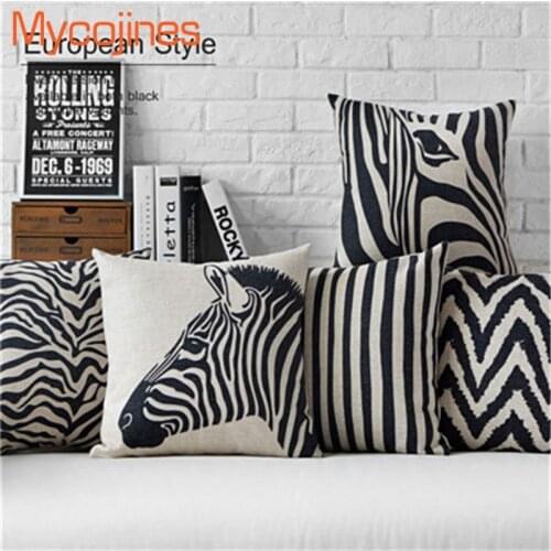 Zebra Head Eyes Cushion Cover Square Black Beige Stripe Pillowcase Geometric Cushion Covers Home Sofa Decorative Throw Pillows