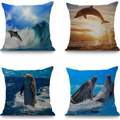 Cute Dolphin Cushion Kids Gift Home Decor Seat Cushions Linen Cotton Decorative Cushion For Sofa Car Square Throw Pillows 45x45