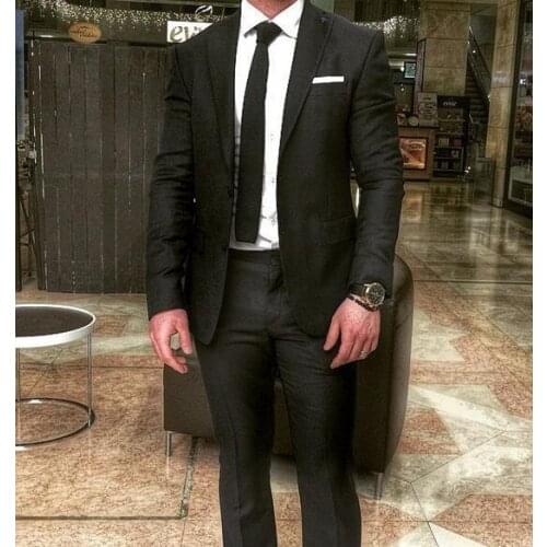 Male 3 Pieces Suit Formal Slim Fit Black Suits Groom Wedding Dress Suit For Men Blazer Pants Tie