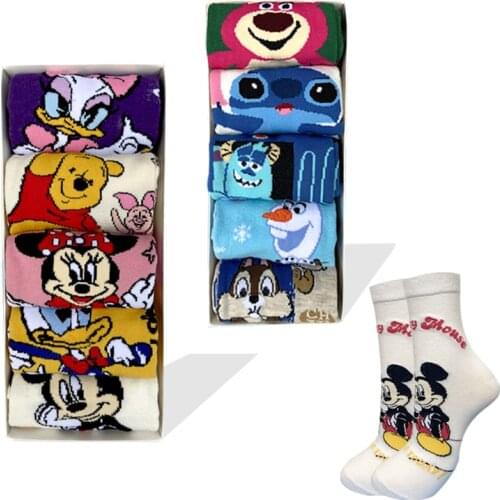 10 pair Disney Casual cute women socks Mickey Stitch cotton long socks Cartoon Animal sock for women Kawaii girl sock size 35-42