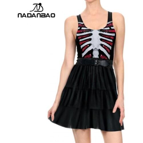 NADANBAO 2021 New Halloween Clothes Summer Sleeveless Pleated Dress Gothic Style Tank Dresses Pumpkin Skull Printed Outfits
