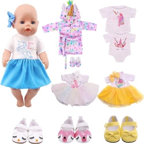Cartoon Unicorn Clothes Bow Shoes For 18 Inch American&43 Cm Baby New Born Doll Our Generation For Baby Birthday Festival Gift