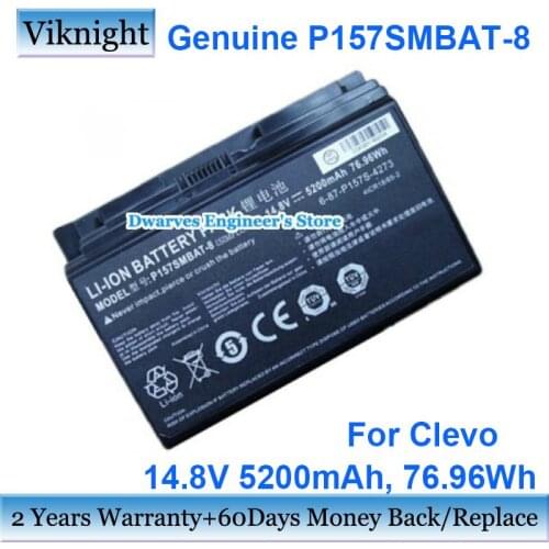 Genuine P157SMBAT-8 14.8V 5200mAh Battery 6-87-P157S-4272 6-87-P157S-4273 For Clevo P177SM P157SM P17SM-A Laptop Batteries