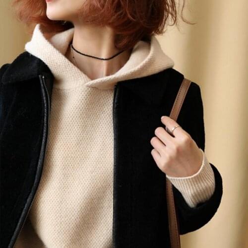 2020 Autumn And Winter Cashmere Sweater Long-sleeved Hooded Wool Sweater Womens Solid Color Loose Thick Sweater Bottoming Shirt
