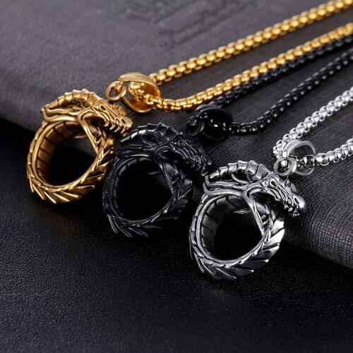 Personality Men Womens Ouroboros Snake Necklace Motorcycle Party Punk Cool Dragon Necklace Biker Animal Chain Hip Hop Jewelry