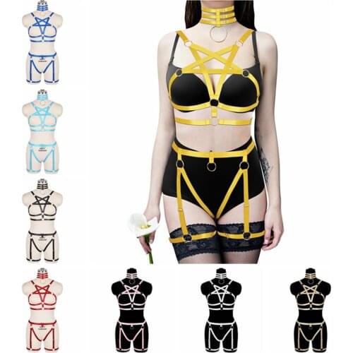 Pentagonal Harness Bra Top Cage Pastel Goth Punk Sexy Hollow Lingerie Set Elastic Waistband Breast Dance Art Rave Cosplay Wear