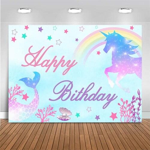 Undersea Mermaid Birthday Backdrop Unicorn Rainbow Star Happy Birthday Photo Background Mermaid Princess Backdrop Photo Studio